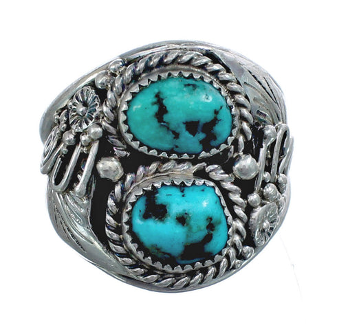 Genuine Sterling Silver Leaf Turquoise American Indian Ring Size 12-3/4 AX124045
